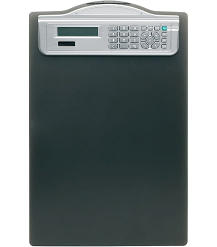 Porte-bloc Avec Rangement Et Calculatrice Intégrée - Plastique Renforcé, Ouverture Latérale, Compartiment Stylos - 6