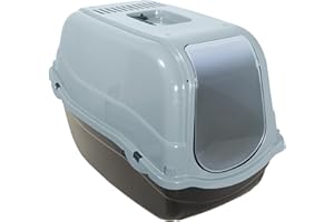 Rosewood Eco Line Plastic Cat Litter Tray with Hood, Covered Cat Toilet, Charcoal Filter for Odour Control, Easy Clean - Ice Blue/Black