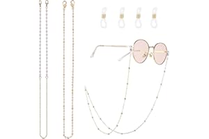 YUZHOU 2 PCS Glasses Chains Sunglasses Chain Gold Glasses Chain Beaded Eyeglass Chains Spectacle Chain Reading Glasses Bead Glasses Strap Chains Eyewear Chain for Glasses Women with Anti-Skid Ear Hooks