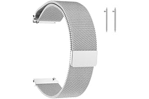 JUHONNZ Correa de Reloj Metal,Correa de Reloj Magnética para Hombres y Mujeres para Reloj Inteligente y Reloj Tradicional 16mm/18mm/20mm/22mm Plateado/Negro
