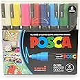 POSCA Uni-Ball 5M 1.8-2.5 Mm Bullet Shaped Paint Marker Pen | Reversible & Washable Tips | For Rocks Painting, Fabric, Wood, Canvas, Ceramic, Scrapbooking, Diy Crafts | 8 Shades, Pack Of 8