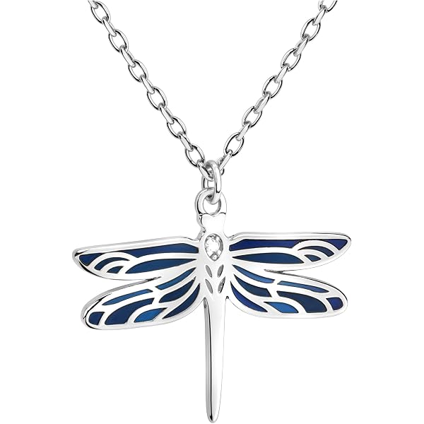 Namana Collana da donna con ciondolo a forma di libellula blu, in argento Sterling 925, con smalto e zirconia cubica, collana da donna in argento Sterling colorato, con confezione regalo, Argento