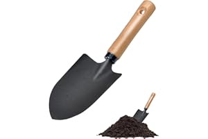 Jetisva Hand Garden Trowel Carbon Steel Small Shovel Angled Bend-Proof Digging Spade Measuring Depth Mark Heavy Duty Metal Detecting Gardening Transplanting Planting Soil, black (SS01)