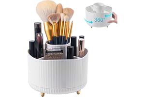 MumdoYAL Organizador de maquillaje, organizador de pinceles giratorio 360°, almacenamiento cosmético versátil para decoración de habitaciones, tocador, dormitorio, baño.