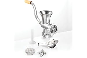 GSW Hachoir à viande taille n° 8 – hachoir avec couteau, idéal pour la viande et les légumes, incl. embout pour pâtisserie et poussoir – Aluminium