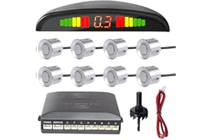 MOCNT Auto Einparkhilfe 8 Sensoren Rückfahrhilfe Kfz Rückfahrwarner Einparksystem Hinten Parksensoren Rückwärtsparkhilfe Rückfahrradarsystem Buzzer Alarm Warnung Silber