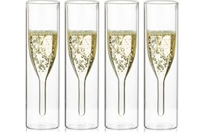 Sziqiqi Verres à Flûte à Champagne en Cristal à Double Paroi, Classics Tulip Goblet, Tasses en Verre Transparent, Verres Soufflés à la Bouche pour la Restauration, Mariages, Fêtes, Bars (4)