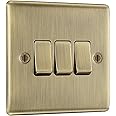 BG Electrical Triple Wall Light Switch, 2 Way, Raised and Slim Profile, Round Edges, Nexus Metal, Antique Brass, 20A, 16AX, NAB43