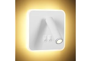KAWELL 8W Moderno Aplique de Pared LED Luz de Lectura de Pared Giratoria de 350° 3W Focos de Pared LED Lámpara de Pared con Interruptor para Dormitorio Salón Cabecera Sala de Estudio, Blanco 3000K