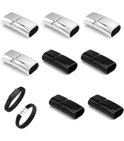 8 Fermoirs Bracelet Magnétique Rectangle - Pour Bracelets Cuir, Trou 12x6 Mm, Argenté