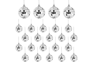 MYCREATOY 24 PCS Mini Disco Ball Ornaments, 1.6" Small Disco Ball Decoration Silver Disco Mirror Ball Hanging Disco Ball Ornaments for Christmas Tree, Birthday, Wedding, 70s Disco Party by MYCreator (1.6")