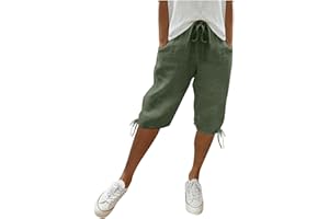 Surttan Pantaloni Estivi da Donna, Leggeri, Estivi, al Ginocchio, Lunghezza al Ginocchio, in Lino, a Gamba Larga, Estivi, Corti, Tinta Unita, in Cotone, in Lino, Casual, in Tessuto