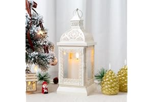 TRIROCKS Lanterna in Metallo Stile Rustico 32 cm Alta, Porta Candela Appeso con Vetro Trasparente, Perfetta per Soggiorno Giardino Patio Feste Eventi Interno Esterno (Crema)