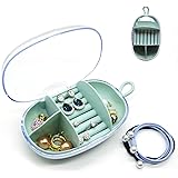 Portable Transparent Travel Jewelry Organizer Box with 2 Hair Ties Mini Travel Size Jewelry Storage Case Acrylic 4 Grid Displ