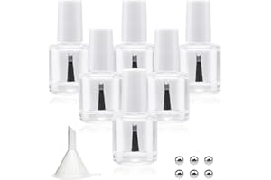 Agidea Leere Nagellackflaschen mit Pinselkappe, 10 ml, leer, klares Glas, nachfüllbar, rund, mit Mischperlen und Trichtern, 10 ml, 6 Stück