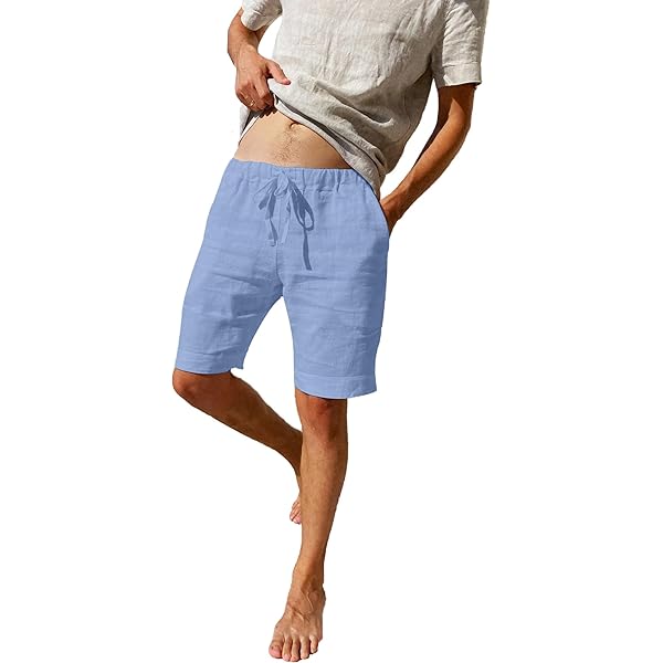 Pantaloncini Uomo In Lino 2024 | Vita Elastica Con Coulisse - Leggeri E Comodi Per Tempo Libero - Foto 10