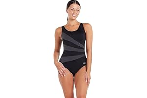 Zoggs Sandon Scoopback Swimsuits for Women, Classic Swimsuits with Fixed Foam Cups & Tummy Control, Scoopback Swimming Costume with Medium Leg Length, Eco-Friendly Womens Swimwear