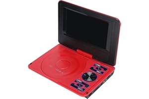 Mini Lecteur DVD Portable de 6,8 '', avec écran Panoramique LCD HD Pivotant à 270 °, Prise en Charge de la Carte USB/SD/Sync TV et de Plusieurs Formats de Disque, pour Les Enfants(Rouge)