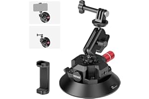 NEEWER 4.5"" Suction Cup Camera Mount with Ball Head Magic Arm, 1/4"" 3/8"" ARRI Holes, Quick Release Car Mount with Holder & Action Cam Adapter Compatible with DJI Insta360, CA105