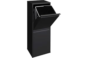 ARREGUI Basic CR206-B Poubelle de Recyclage Cuisine 2 Bacs | 2 x 17 L (34 L) | Tri Sélectif 2 Rangements | Meuble-Poubelle en Acier avec 2 Seaux | Sac à ordure | noir