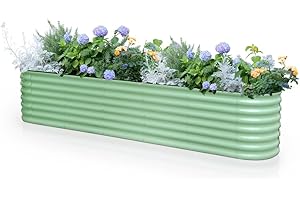 Byhagern Raised Garden Beds Outdoor, Anti-Rust Coating Planter Box with Safety Edging, Raised Garden Beds for Vegetables, Flowers, Herbs (Green)……