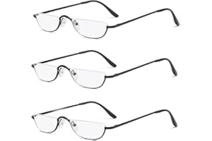 KoKoBin Half Frame Reading Glasses Spring Hinges for Men Women Slim Half Moon Lens Readers Metal Semi Rimless eyewear