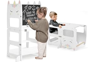 labebe Torre montessoriana per bambini, Pieghevole Torre di Apprendimento, 3-in-1 scala montessoriana Con tavolo da disegno, Legno Learning Tower di età superiore18 mesi bambini (Animal)