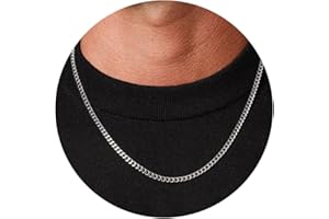 FUNEIA Halskette Herren Edelstahl Panzerkette Kette Silber Männer Kubanische Gliederkette Hip-Hop Silberkette Jungs Men's Necklace Schmuck Geschenk Herren Damen