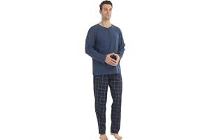 BEGIANT Vinterpyjamasset för män, termiska Henley-skjortor, långärmad topp och flanell, rutiga byxor, mikrofleecepyjamas för