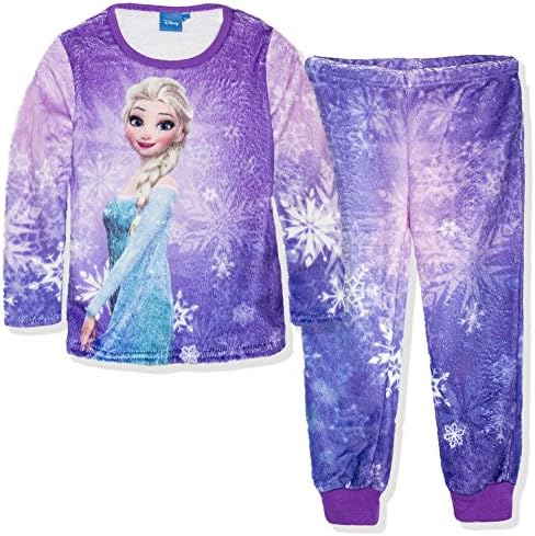 Official Disney Frozen Girls Long Sleeve Pyjamas Set Cosy Coral Fleece - Purple 4