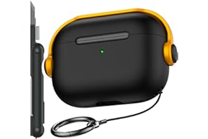 R-fun Custodia compatibile con Apple Airpods Pro (2023/2022/2019, 2a/1a generazione), cavo USB-C/Lightning, custodia per cuffie musicali con blocco di sicurezza e kit di pulizia,Nero/Giallo