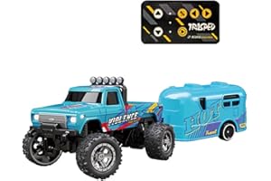 ELIPHONTOWNE Blue Mini RC Monster Truck - 1/64 Scale Alloy Remote Control Cars with Mini Bus Toy, 2.4GHz Micro RC Car for Adults Kids, USB Rechargeable Monster Truck Toys, Type-C Charging RC Car Offroad Toys