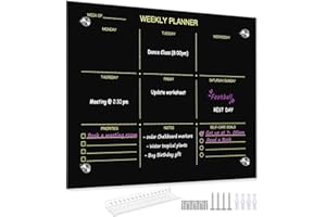 Umtiti Black Glass Dry Erase Weekly Whiteboard, 12" x 16" Frameless Glass White Board for Home,School,Office,Black Surface.Glass Weekly-BK3040