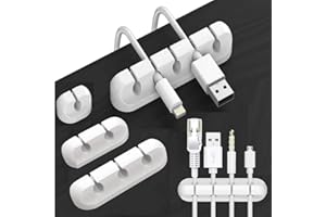 PAGAMADU 5u Organizador de Cables Escritorio. Clips de Soporte de Cable Autoadhesivo. Sujeta cables Duradero de silicona Blanca. Solución para la Gestión de Cables en tu Escritorio, Hogar, Oficina