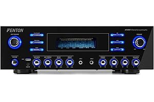 Fenton AV340BT - Amplificatore HiFi Surround, Amplificatore PA Home Cinema Karaoke, 2 x 180 Watt RMS (8 Ohm), Impedenza: 4, 8, 16 Ohm, Bluetooth, USB, Display digitale, Echo, Mid, Bass, Treble, Nero