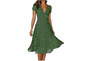 AMhomely Summer Dresses for Women UK Clearance Elegant V-Neck Bandage Print Casual Short Sleeve Dresses for Special Occasions Ladies Maxi Dresses Plus Size Petite Sexy Dress UK Size