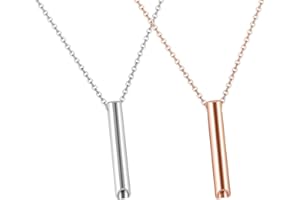 Bubuny 2 Pcs Stress Relief Mindful Necklace Breathing Necklace Anxiety Relief Necklace Silver Gold Long Necklace Titanium Steel Pendant, for Men Women Friend Gifts