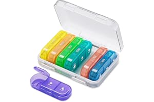 ‎ONTERATE ONTERATE Tygodniowy Organizer na Tabletki 3 Razy Dziennie, Duże Pudełko na Tabletki 7 Dni, Przenośne Etui na Tabletki Odporne na Wilgoć 21 Przegródek, Podróżny Pojemnik na Tabletki (Kolorowy)