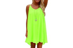 Colisha Womens Summer Spaghetti Strap Mini Neon Beach Dress Hollow Back Chiffon Dresses Criss Cross Cover ups Beachwear Sundress