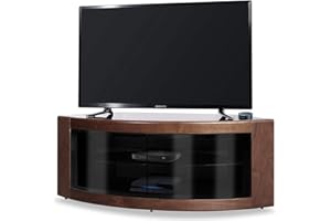 Homeology PANGEA Real Wood Walnut Veneer Beam-Thru Curved Tru-Corner 32”-55” TV Cabinet