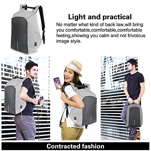 Gesch  ft Laptop Rucksack mit USB Lade-Schnittstelle  Yunplus Anti-Diebstahl Rei  verschluss Leicht Reise Daypack College Tasche mit Verstecktem Fach 
