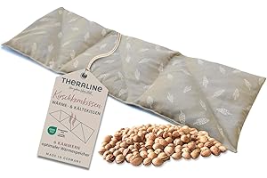 ‎THERALINE Theraline Kirschkernkissen groß 55x20 cm – Wärmekissen für Nacken, Schultern & Rücken mit 6 Kammern und Hülle aus 100% Baumwolle, Kirschkernkissen Mikrowelle (Blättertanz taupe)