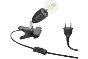 ledscom.de Lampada a morsetto E27 LIK, nera incl. lampada LED E27 1020lm bianca, regolazione a 3 livelli senza dimmer con interruttore luminoso