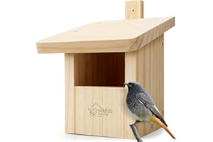 WILDLIFE HOME Nichoir pour Rouge-Queues et Rouge-Gorges en Bois Massif - Résistant aux Intempéries, Demi-Grotte pour l'Extérieur