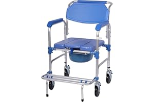 bimiti Toilettenstuhl Faltbar für Senioren, Toilettenstuhl mit Rollen and Anti-roll-Over Pedale, Rollstuhl mit Toilette für Patienten Senioren Behinderte und Schwangere, Bis 150 kg Belastbar