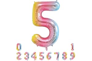 Unisun Number Balloons, 40inch Large Rainbow Number 5 Foil Mylar Helium Balloons for Birthday Party Celebration Decoration