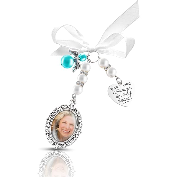 2 Pezzo Ciondolo per Bouquet Sposa Ovali in Vetro Porta Charm Di nozze Foto Fascino Fai da Te Spilla Fare Kit Estetico Cornice con Perla Strass a Forma di Cuore