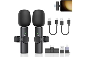 DOGAIN Wireless Lavalier Lapel Microphone for iPhone/iPad/Android/Laptop, Type-C Port Mini Recording Mic for Video Recording, Interview, TikTok, YouTube, Vlog, Plug and Play, Noise Reduction (Set of 2)