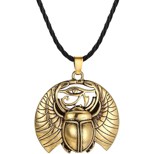 Antike Ägyptische Skarabäus Käfer Anhänger Halskette IN Gold,Silber & Regenbogen