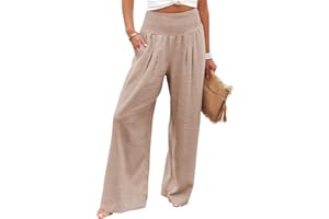 KISSMODA Elastic High Wasited Palazzo Pants for Women Wide Leg Long Lounge Pants Casual Trousers with Pocket 2023